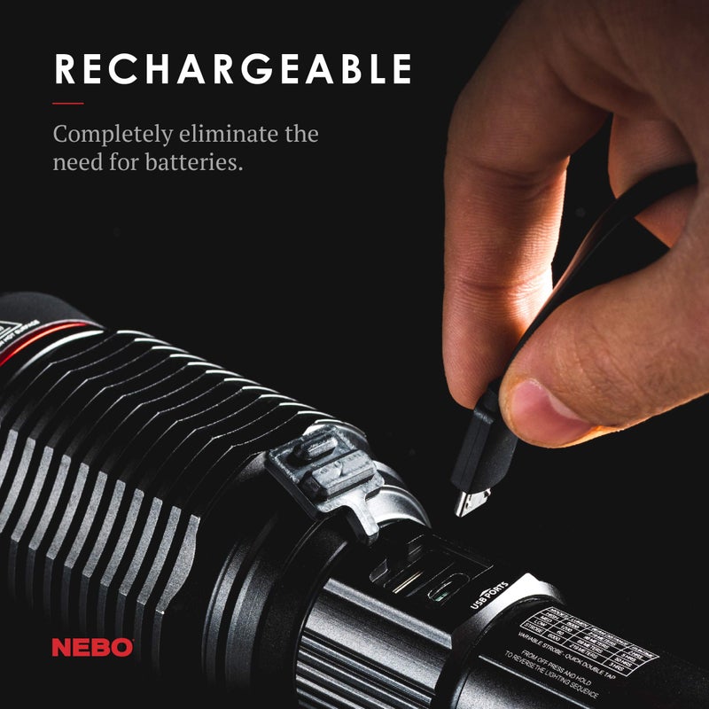 NEBO Redline 6K Rechargeable Flashlight | 6000 Lumens, 4 Light Modes, Durable Metal & Waterproof, Bright Tactical Light for Camping, Hunting & EDC, Includes Charging Cable - Image 2